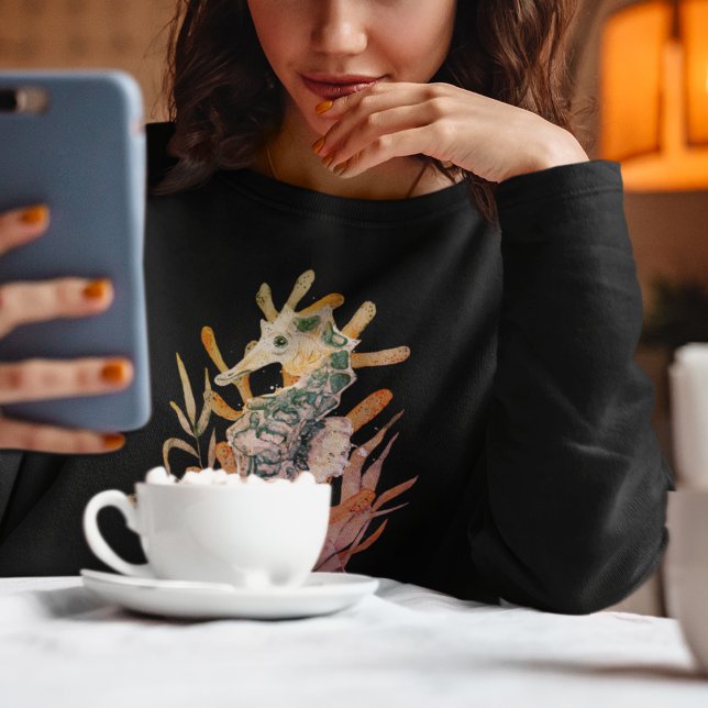 Meerpferd mit Bouquet-Blätter Sweatshirt (Sea Horse With Bouquet of Sea Leaves Sweatshirt)