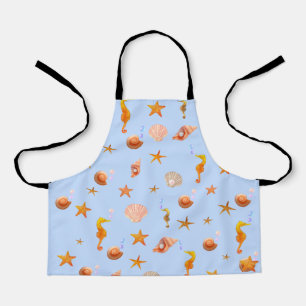 Meerpferde & Muscheln auf hellblau Schürze