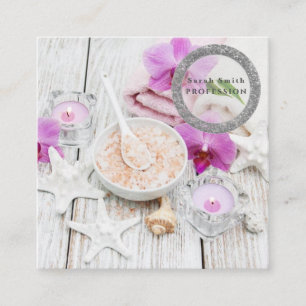 Meersalz-Orchideen-Spa-Blumenmassage-Aromatherapie Quadratische Visitenkarte