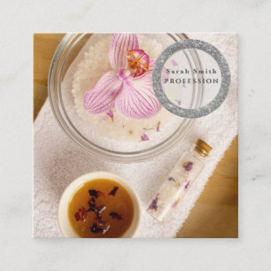 Meersalz-Orchideen-Spa-Blumenmassage-Aromatherapie Quadratische Visitenkarte