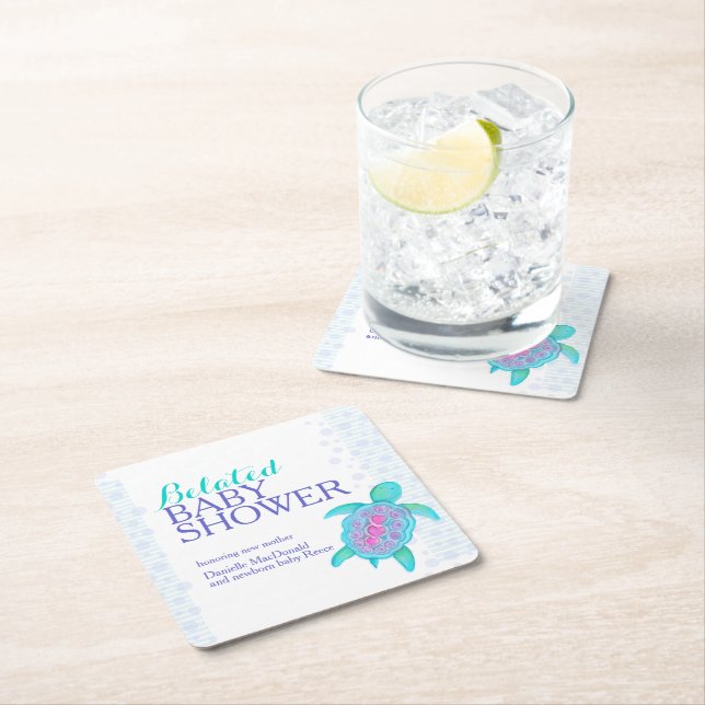 Meerschildkröte, Wasserfarbenspülung, Babydusche Rechteckiger Pappuntersetzer (Vor Ort)