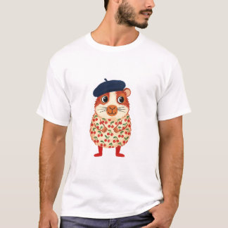 Meerschweinchen-Barett-T-Shirt - Süßes Folk-Art-Sh T-Shirt