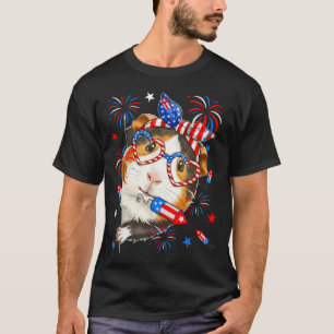 Meerschweinchen-Sonnenbrille Us-Flagge Fliege Feue T-Shirt