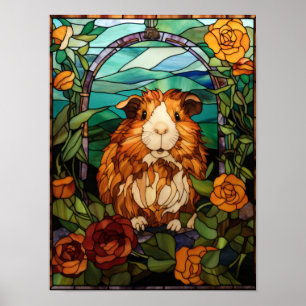 Meerschweinchen unter Rosen Bleiglasfenster-Design Poster