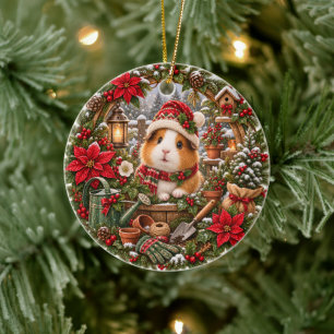 Meerschweinchen-Weihnachtsmannhut-Garten-Töpfe für Keramik Ornament