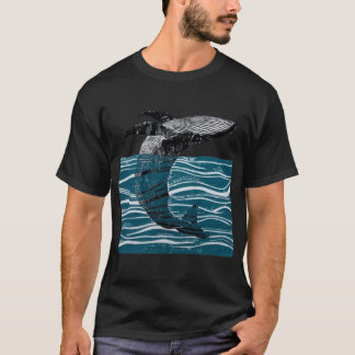 Meerwal springt Wal in blauen Wellen lustiges Gesc T-Shirt
