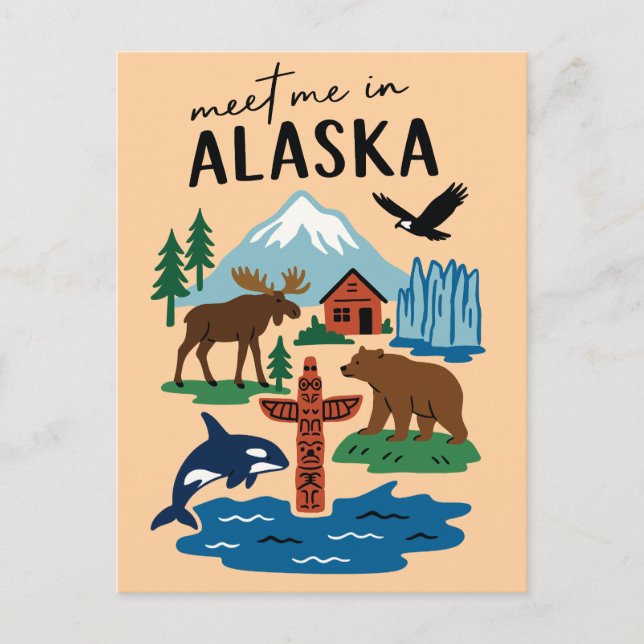 Meet Me In Alaska Icons Retro Postkarte (Vorderseite)