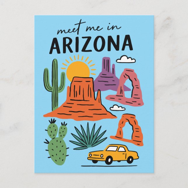 Meet Me In Arizona Retro Desert Cactus Red Rocks Postkarte (Vorderseite)
