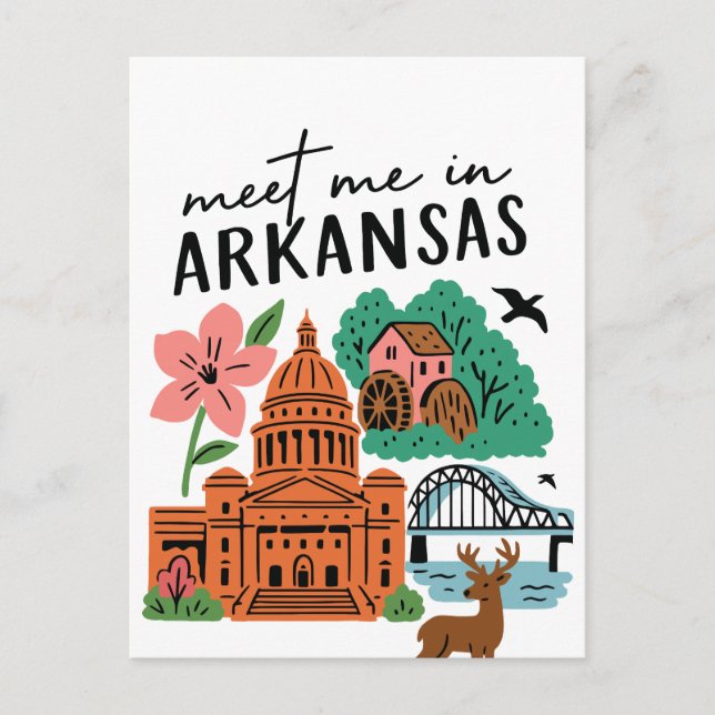 Meet Me In Arkansas Southern USA Doodle Landmarks Postkarte (Vorderseite)