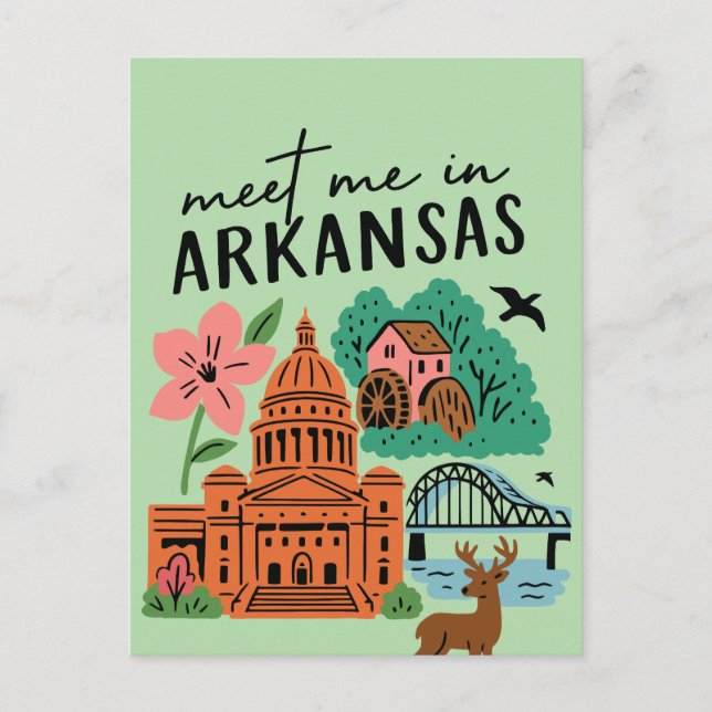 Meet Me In Arkansas Southern USA Retro Landmarks Postkarte (Vorderseite)