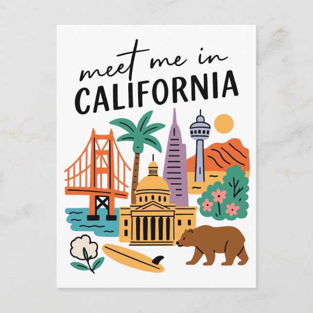 Meet Me In California Golden Gate Bear Surf Postkarte (Vorderseite)
