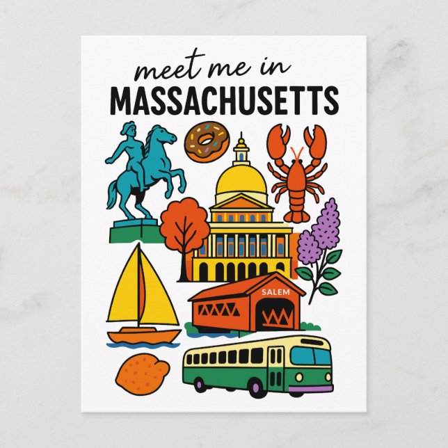 Meet Me In Massachusetts Boston Lobster Cranberry Postkarte (Vorderseite)
