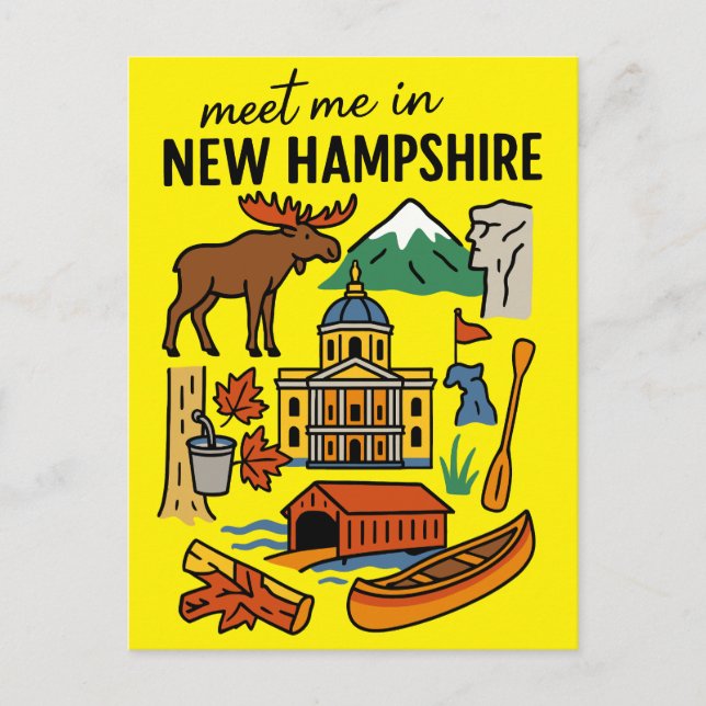 Meet Me In New Hampshire Mountains Retro Icons Postkarte (Vorderseite)