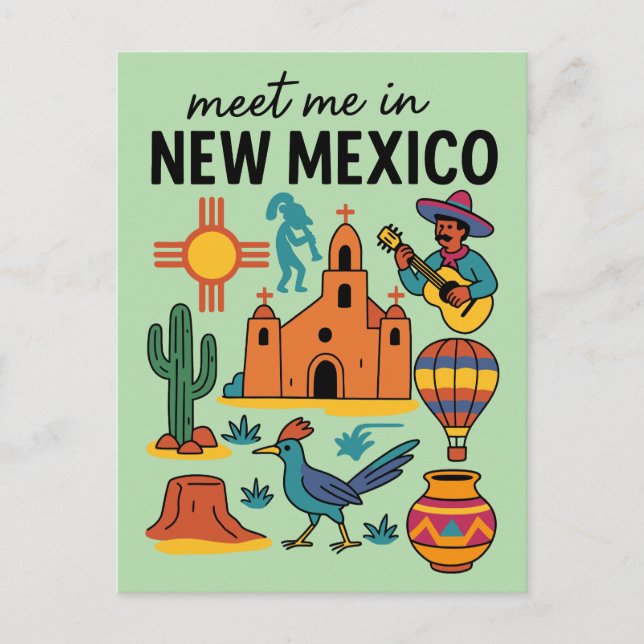 Meet Me In New Mexico Southwest Retro Postkarte (Vorderseite)