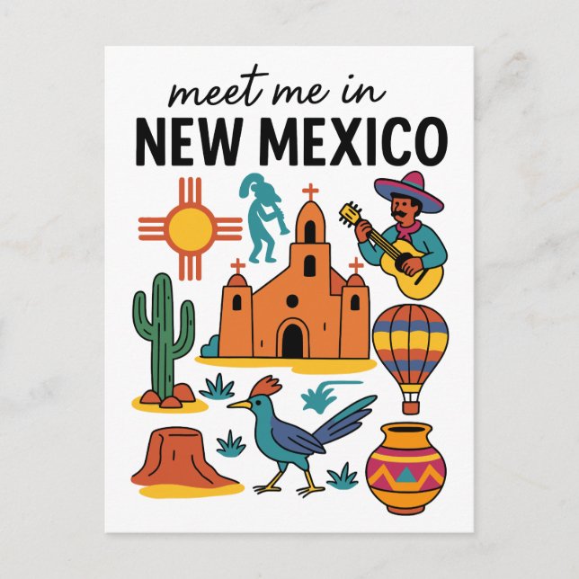 Meet Me In New Mexico Southwest Zia Hot Air Postkarte (Vorderseite)