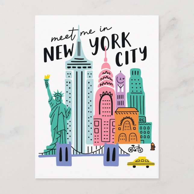 Meet Me In New York City NYC Skyline Landmarks Postkarte (Vorderseite)
