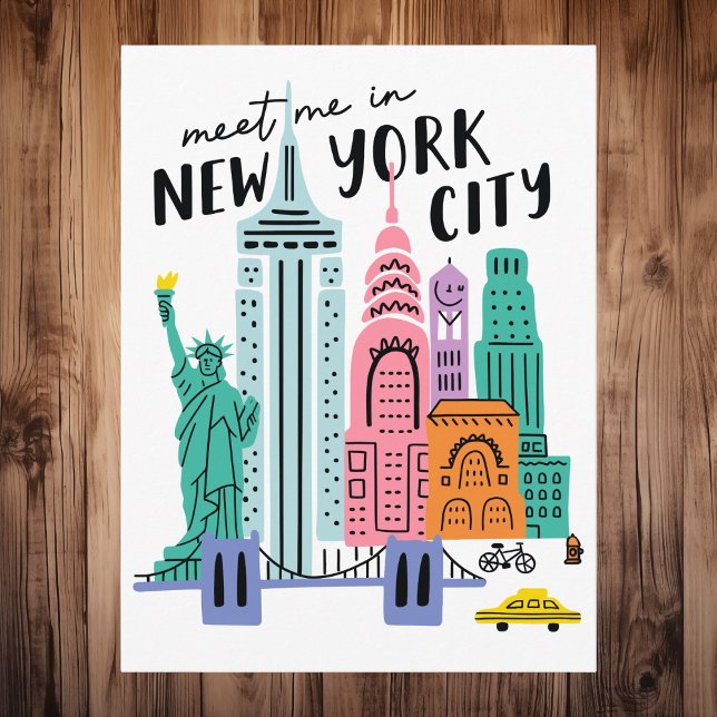 Meet Me In New York City NYC Skyline Landmarks Postkarte (Meet Me In New York City NYC Skyline Landmarks Postcard
)