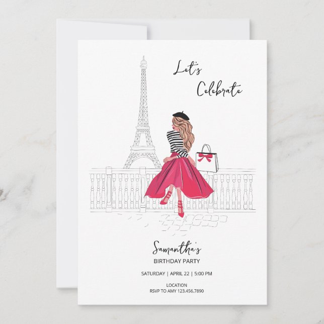 Meet Me in Paris – Birthday Party Invitation Einladung (Vorderseite)