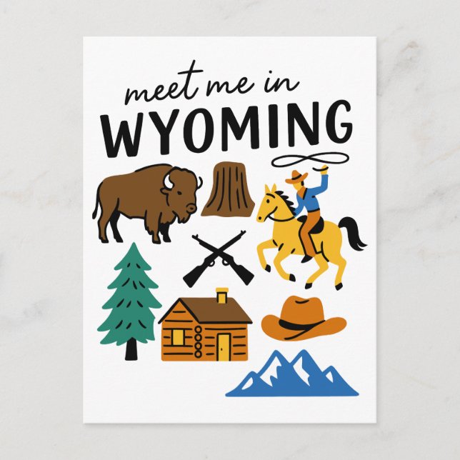 Meet Me In Wyoming Cowboy Bison Devils Tower Postkarte (Vorderseite)