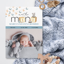 Meet The Mini Blue Baby Birth Announcement Card