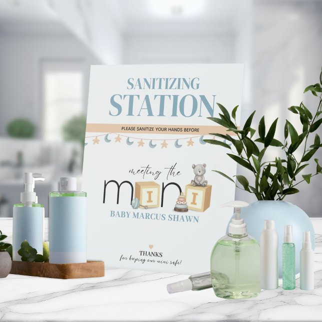 Meet The Mini Blue Sanitizing Station Sign Sockelschild (Von Creator hochgeladen)