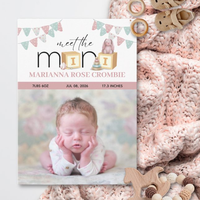 Meet The Mini Pink Baby Birth Announcement Card (Von Creator hochgeladen)