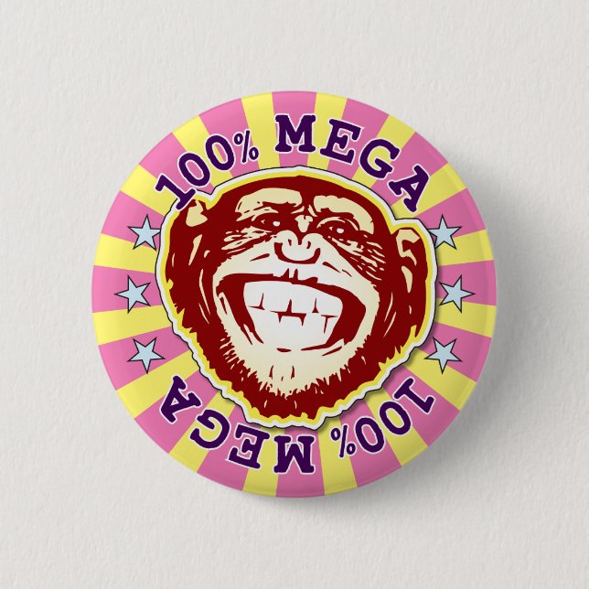 Mega 100% Funny Funky Monkey Abzeichen Button (Vorderseite)