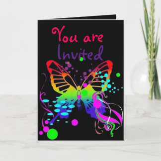 Mega- Farbschmetterling auf Schwarz-KinderParty Einladung