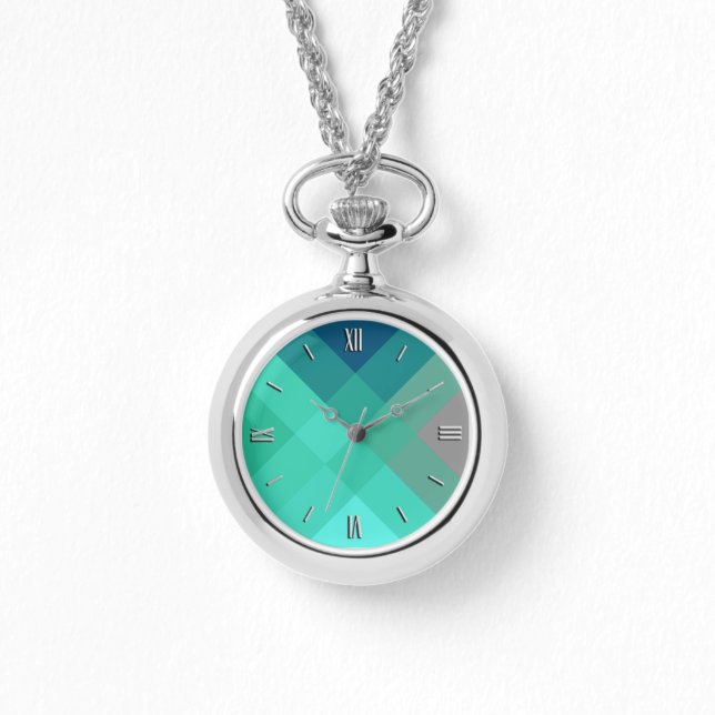 Mega kariert Mitte des Jahrhunderts - türkis & gra Armbanduhr (Vorderseite)