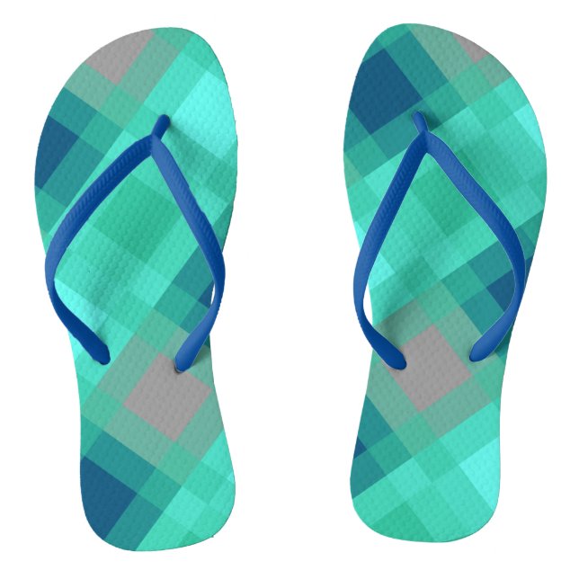 Mega kariert Mitte des Jahrhunderts - türkis & gra Flip Flops (Fußbett)