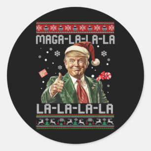 Mega La La La Christmas Santa Trump Ugly Sweater X Runder Aufkleber