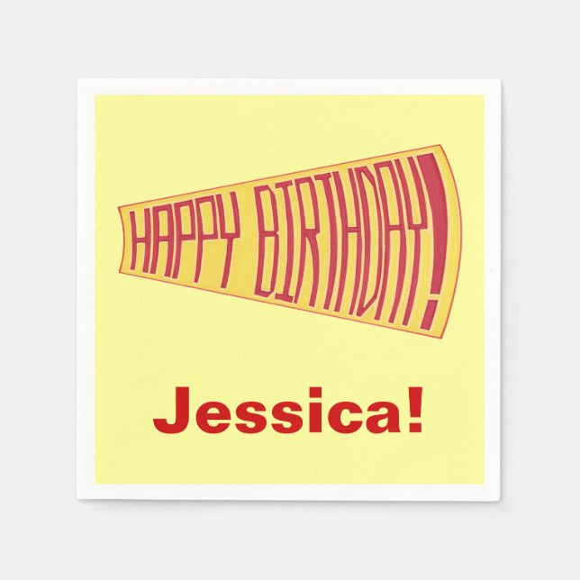 Mega Phone Yellow Red Happy Geburtstag Napkins Serviette (Vorderseite)