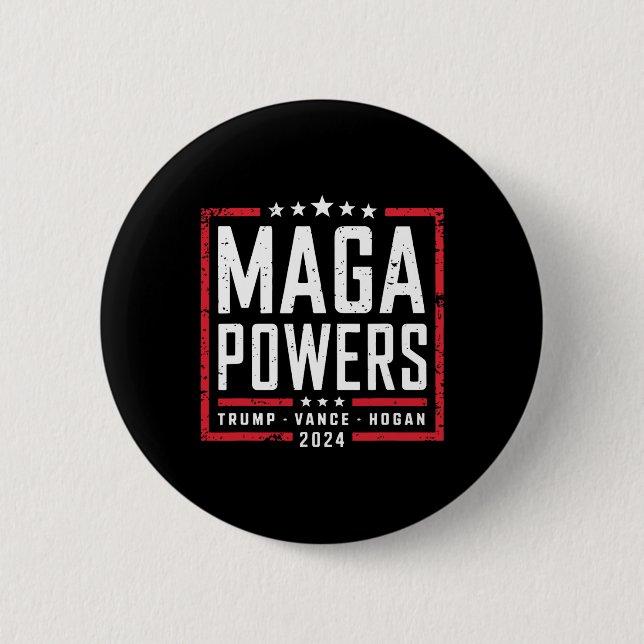 Mega Power Trump Vance Hogan 2024 Patriotic Funny Button (Vorderseite)