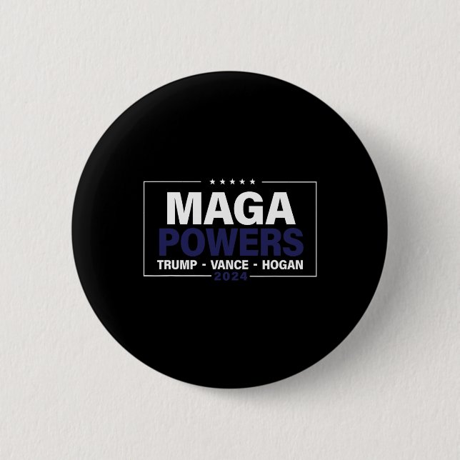 Mega Power Trump Vance Hogan 2024 Patriotic Funny Button (Vorderseite)