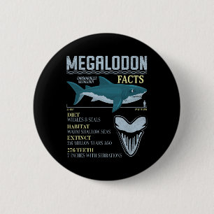 Megalodon Facts Meg Prähistorischer Hai-Zahn-Fossi Button