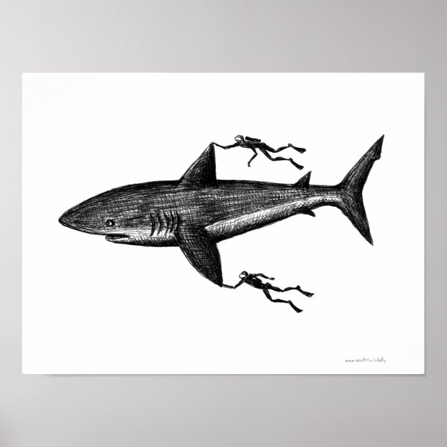 Megalodon-Hai und Taucher cooler Tintenstift zeich Poster (Vorne)