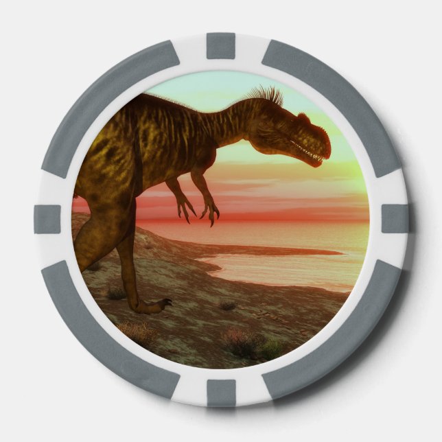 Megalosaurus-Dinosaurier, der in Richtung Ozean ge Pokerchips (Vorderseite)