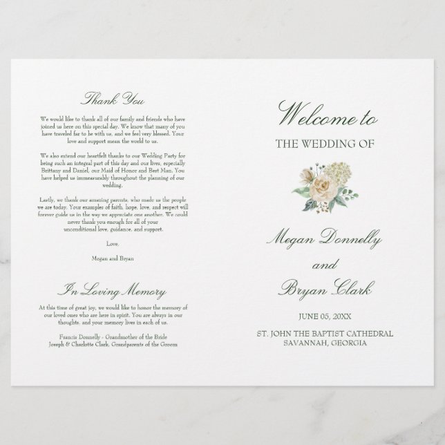 Megan Christian gefaltetes Hochzeitsprogramm (Vorderseite)