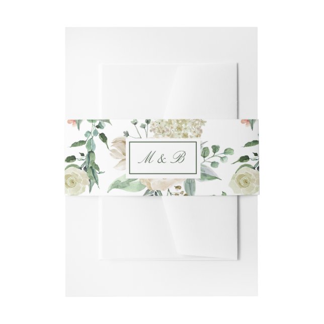 Megan Elegant Greenerity Rose Monogram Wedding Einladungsbanderole (Vorderseite Beispiel)