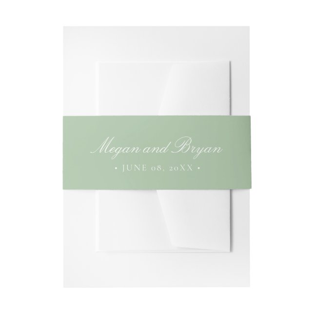 Megan Elegant Simple Sage Green Names Wedding Einladungsbanderole (Vorderseite Beispiel)