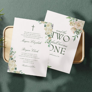 Megan Floral Wasserfarbe Katholische Hochzeit Einladung