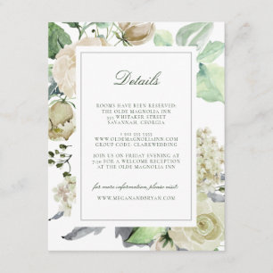 Megan White Roses Greenerity Wedding Gastdetails Begleitkarte