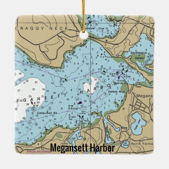 Megansett Harbour MA Nautical Chart Keramikornament (Rückseite)