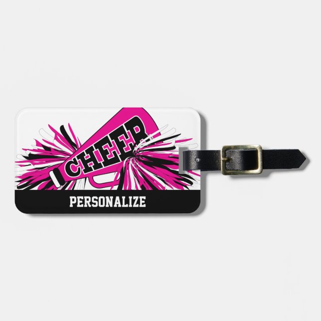Megaphon, weißer Cheerleader und schwarzer Cheerle Gepäckanhänger (Vorderseite horizontal)