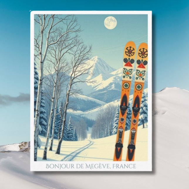 Megève France Skigebiet Retro Postcard Postkarte (Von Creator hochgeladen)