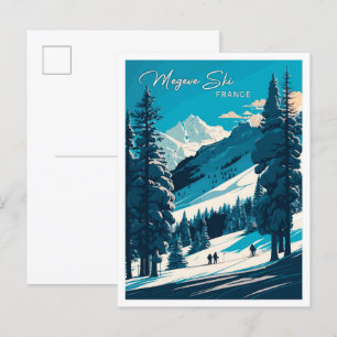 Mégeve Frankreich Vintage-Kunst-Reiseillustration Postkarte