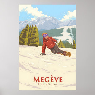 Megeve Snowboarden Reiseplakat Poster
