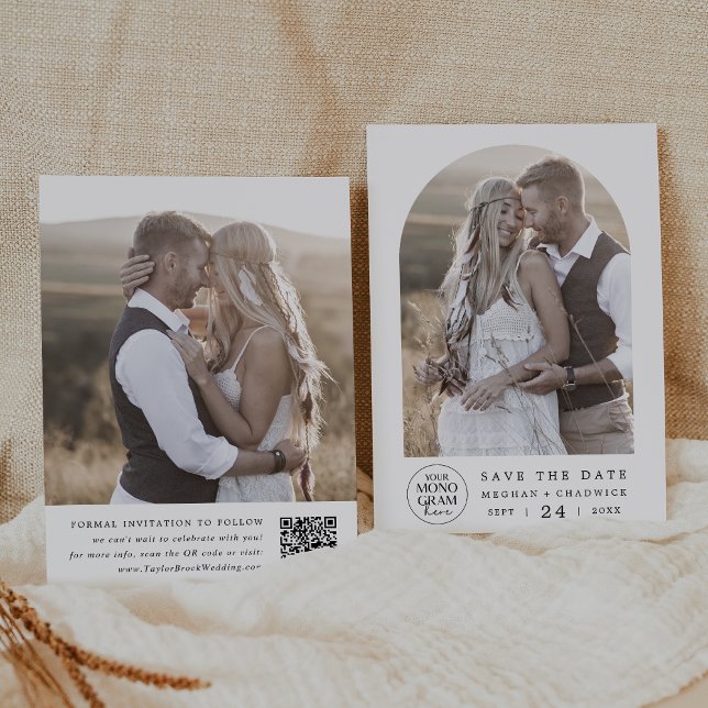 MEGHAN Monogram Foto Schwarz-weiß Einzigartige Hoc Save The Date (MEGHAN Monogram Photo Black White Unique Wedding Save The Date)