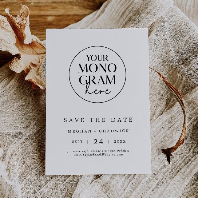 MEGHAN Monogram Schwarz-weiß Moderne Hochzeit Save The Date (MEGHAN Monogram Black White Modern Elegant Wedding Save The Date)
