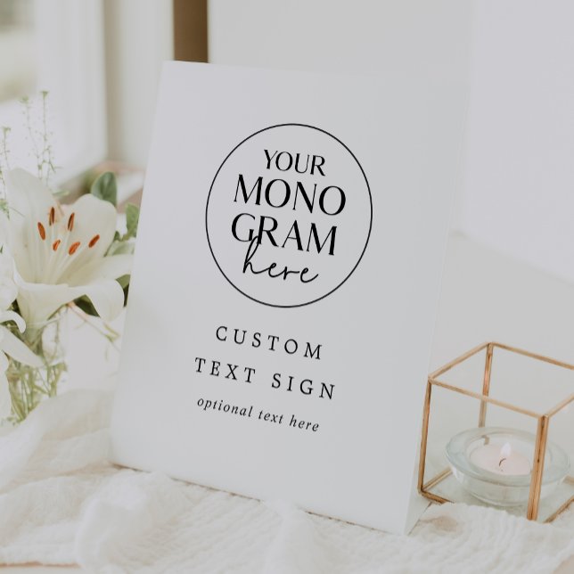 MEGHAN Monogram Schwarz-weiß Moderne Hochzeit Sockelschild (MEGHAN Monogram Black White Modern Custom Wedding Pedestal Sign)